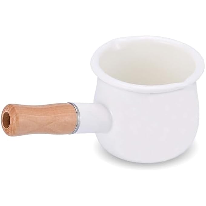 KASTWAVE Enamel Milk Pot Small Butter Warmer With Nonstick Coating Insulated Wooden Handle Dual Pour Spouts For Easy Pouring Compact Milk Pot For Stove Top Cooking Boiling Heating - Image 2