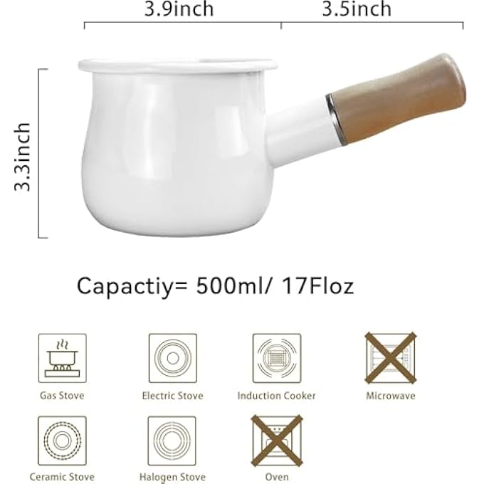 KASTWAVE Enamel Milk Pot Small Butter Warmer With Nonstick Coating Insulated Wooden Handle Dual Pour Spouts For Easy Pouring Compact Milk Pot For Stove Top Cooking Boiling Heating - Image 5