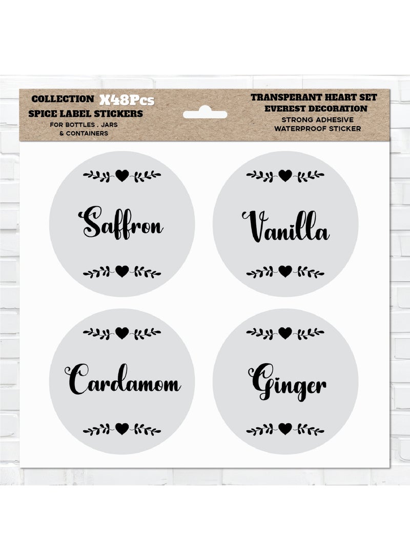 48Pcs Spice Sticker Labels – Waterproof Vinyl with Protective Coating, Durable Kitchen Organizer Tags for Herb and Seasoning Containers, Water-Resistant and Long-Lasting - Image 1