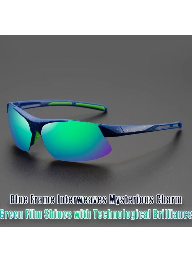 Blue Frame Green Film Windproof Glasses Anti Fog PC Lens Scratch Resistant - Image 1
