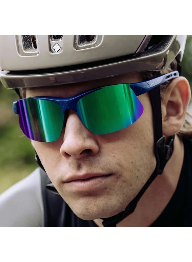 Blue Frame Green Film Windproof Glasses Anti Fog PC Lens Scratch Resistant - Image 2