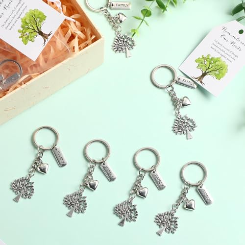 Ecation 36 Sets Family Party Favors for Guests Tree Keychains Heart Tree Keychains with Cards Organza Bags Family Reunion Gift - Image 4