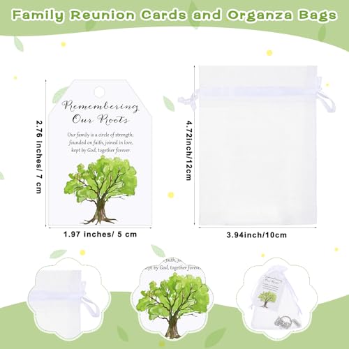 Ecation 36 Sets Family Party Favors for Guests Tree Keychains Heart Tree Keychains with Cards Organza Bags Family Reunion Gift - Image 3