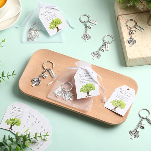 Ecation 36 Sets Family Party Favors for Guests Tree Keychains Heart Tree Keychains with Cards Organza Bags Family Reunion Gift - Image 5