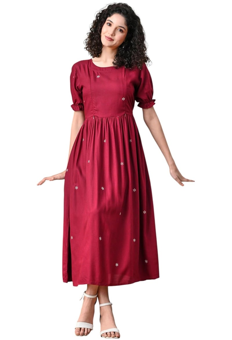 Ichaa Rayon Fit and Flare Midi Women's Maternity Gown - Image 1