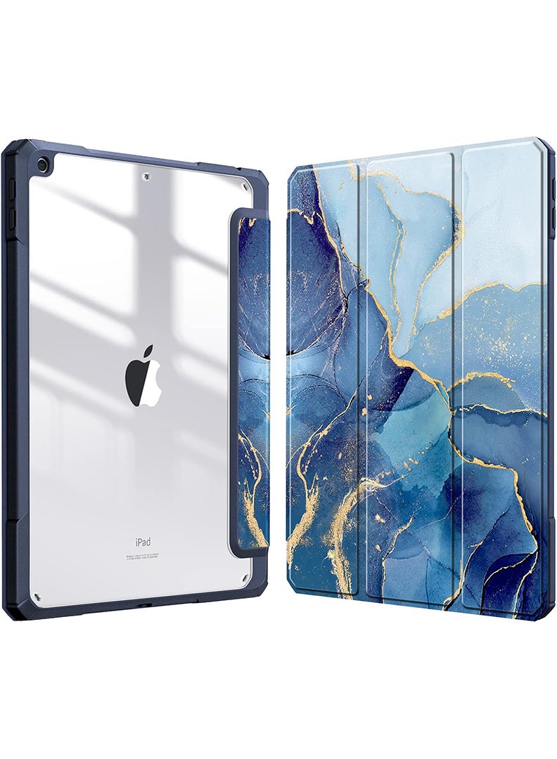 Theodor Protective Slim Case for iPad 9th / 8th / 7th Generation (2021/ 2020/ 2019) 10.2 Inch - [Built-in Pencil Holder] Shockproof Cover with Clear Transparent Back Shell, Ocean Marble Pattern - Image 1