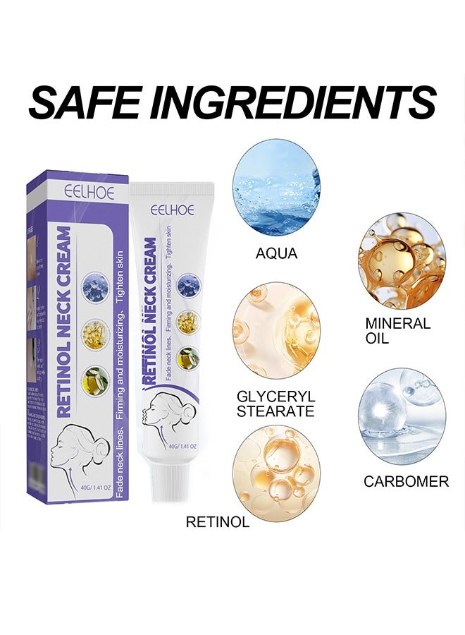 EELHOE Retinol Neck Cream Fade Neck Lines, Firming and Moisturizing Brighten Skin Neck Massage, Reshape Swan Neck-40g - Image 2