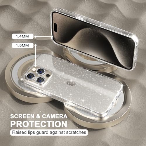 Choiche Compatible for iPhone 15 Pro Case Women Phone Case, Cute Bling Sparkly, Military Grade Drop Protection, 3 Diamond Camera Lens Covers, 2 Tempered Glass Protectors, 6.1 inch (Glitter Clear) - Image 4