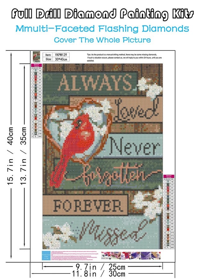 KINPLUB 5D Cardinal Diamond Painting Kits for Adults Beginners, Always Loved Never Forgotten Memorial Day Diamond Art Kits, DIY Full Round Drill Paint with Diamonds Dots, Home Wall Decor 12 x 16 Inch - Image 3
