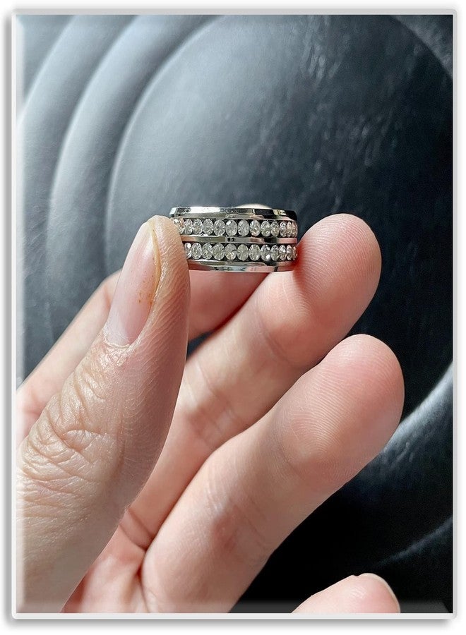 Xusamss Fashion Stainless Steel Double Iced Out Crystal Band Ring(White(9)) - Image 4