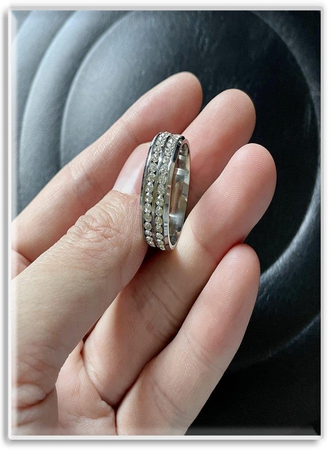 Xusamss Fashion Stainless Steel Double Iced Out Crystal Band Ring(White(9)) - Image 5