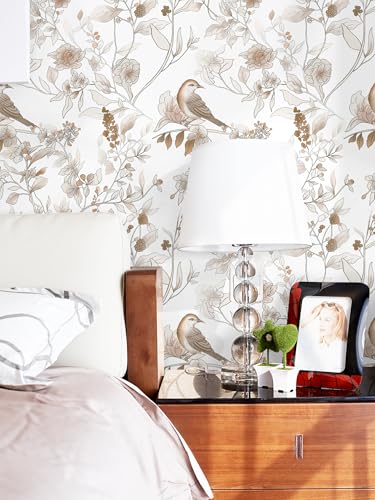 Hopepak 173x394 Floral Bird Peel and Stick Wallpaper for Bedroom Self Adhesive Removable Wall Paper Brown Contact Paper for Living Room Bathroom - Image 3