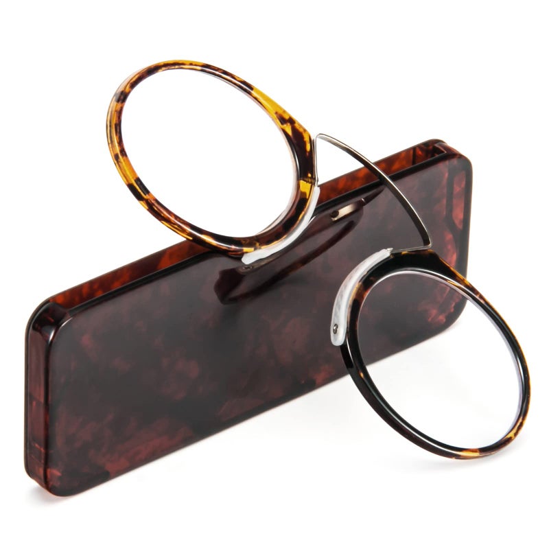 REAVEE Ultra Thin Armless Reading Glasses for Men Women No Temple Pinch Nose Clip on Readers Small Pocket with Mini Portable Case Tortoise 20 - Image 3