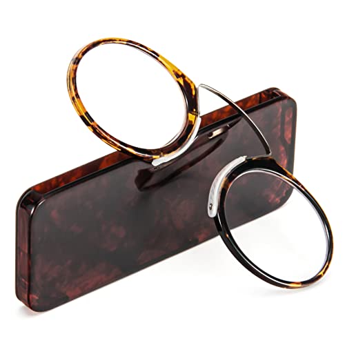 REAVEE Ultra Thin Armless Reading Glasses for Men Women No Temple Pinch Nose Clip on Readers Small Pocket with Mini Portable Case Tortoise 20 - Image 2