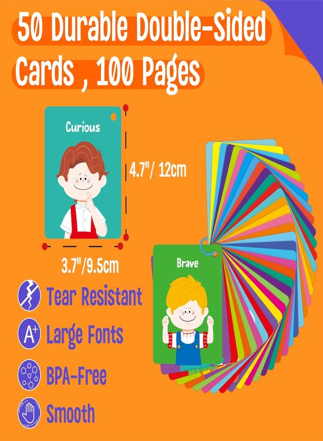 SpriteGru Emotions Flashcards, 50 Different Feelings with Coping Skills-Learn to Identify Various Moods, Cartoon Faces Emotions for Kids with Autism, ADHD -Emotion Flipbook for Therapy, Home Use - Image 2