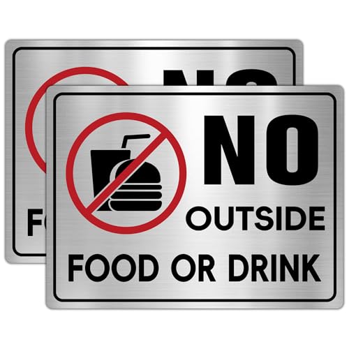 LUHIMO 2PCS No Outside Food or Drink Sticker, Self-Adhesive Brushed Silver No Food or Drinks Allowed Sign for Business, Office, Restaurants Indoor or Outdoor Use - Image 1