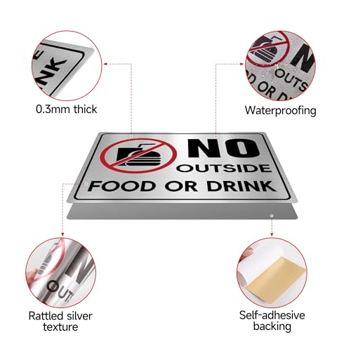 LUHIMO 2PCS No Outside Food or Drink Sticker, Self-Adhesive Brushed Silver No Food or Drinks Allowed Sign for Business, Office, Restaurants Indoor or Outdoor Use - Image 3