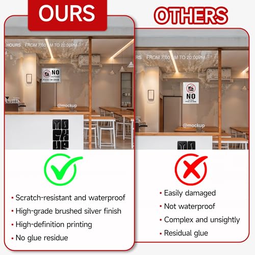 LUHIMO 2PCS No Outside Food or Drink Sticker, Self-Adhesive Brushed Silver No Food or Drinks Allowed Sign for Business, Office, Restaurants Indoor or Outdoor Use - Image 4