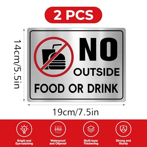 LUHIMO 2PCS No Outside Food or Drink Sticker, Self-Adhesive Brushed Silver No Food or Drinks Allowed Sign for Business, Office, Restaurants Indoor or Outdoor Use - Image 2