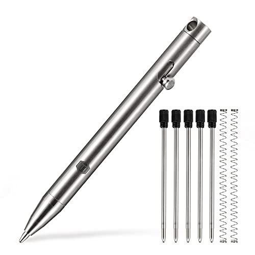 KeyUnity KP00 Titanium Alloy Bolt Action Pen with Bonus Refills, Retractable Pocket Ball-point Pen for Everyday Use Signature, Fine Point, Black Ink (Silver Polished) - Image 1
