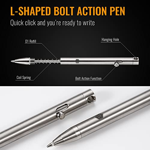 KeyUnity KP00 Titanium Alloy Bolt Action Pen with Bonus Refills, Retractable Pocket Ball-point Pen for Everyday Use Signature, Fine Point, Black Ink (Silver Polished) - Image 4