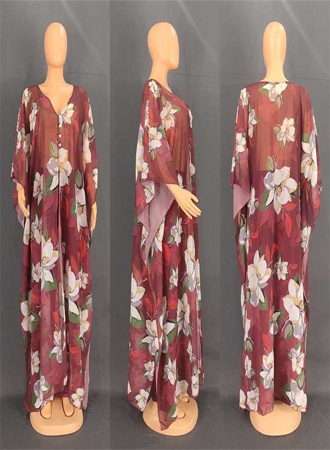 Loquat Printed Chiffon Cardigan Two-Piece Set 