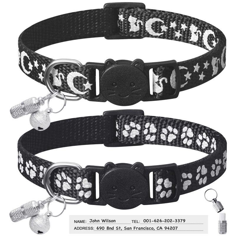 LLHK 2 Pack Breakaway Cat Collars & 2 Pcs Name Tags,Reflective Safety Kitten Collar with Bell,for Girl Boy Male Cats,Adjustable 7''-12'', Personalized ID Tag,Pet Supplies,Accessories - Image 1