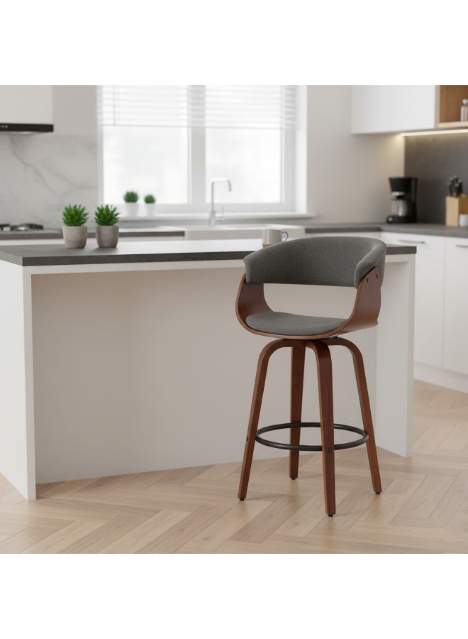 بيتي كرسي بار مرتفع قماش بقاعدة خشب - رمادي غامق - Image 1