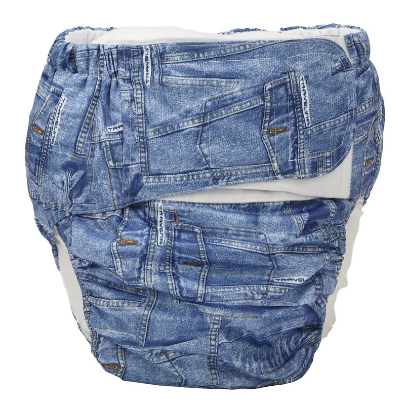 Sigzagor Sigzagor Teen Adult Cloth Diaper Nappy Reusable Washable for Disability Incontinence Hook and Loop Denim Large 26in to 50in 