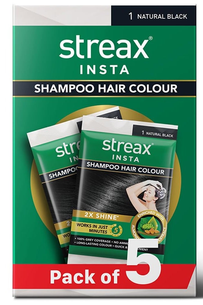ستريكس شامبو ستريكس إنستا لتلوين الشعر للنساء والرجال، أسود طبيعي - عبوة من 5 قطع | تغطية كاملة للشعر الرمادي في 5 دقائق | يدوم طويلاً، سهل الاستخدام - Image 1