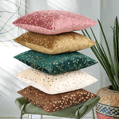 RD TREND® Premium Velvet Cushion Covers Set of 5 | Soft Embroidered Decorative Throw Pillow Covers for Sofa, Bed & Living Room | Cushion Cover 16 inch x 16 inch (40x40 cm) Multi - Image 1
