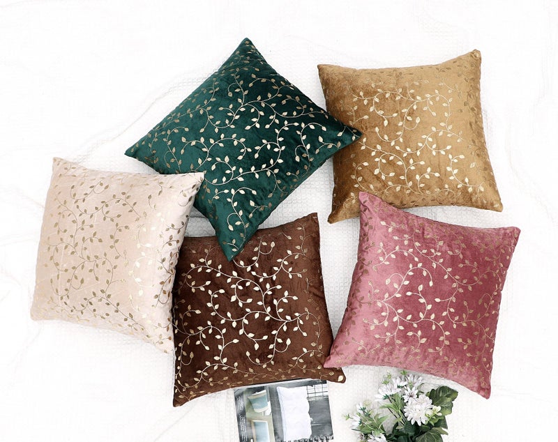 RD TREND® Premium Velvet Cushion Covers Set of 5 | Soft Embroidered Decorative Throw Pillow Covers for Sofa, Bed & Living Room | Cushion Cover 16 inch x 16 inch (40x40 cm) Multi - Image 3
