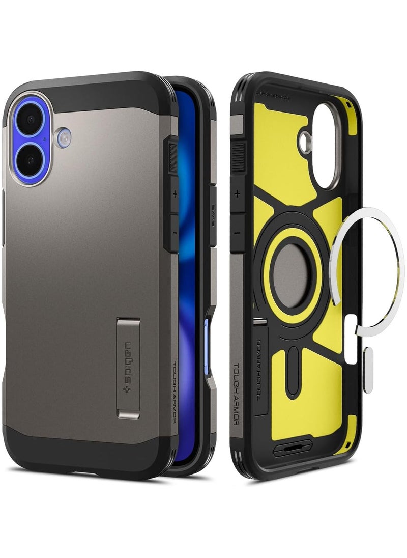 Spigen Tough Armor MagFit AI for iPhone 16 Plus Case Cover MagSafe with Kickstand (2024) - Gunmetal  - Image 1