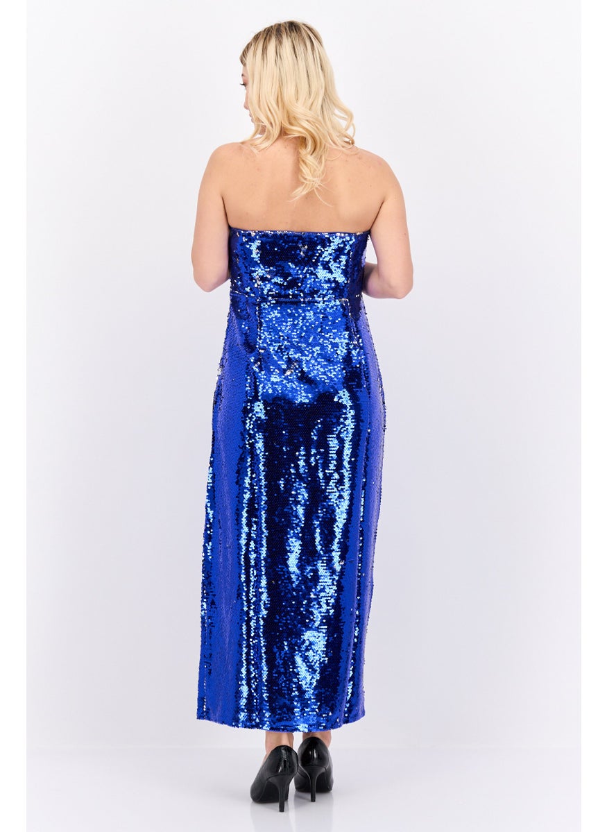 Collective The Label Women Petite Textured Partywear Maxi Dress, Navy  - Image 4