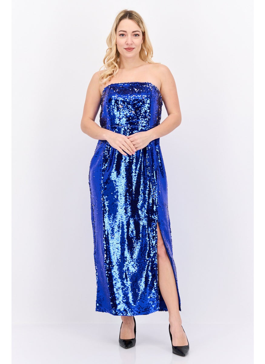 Collective The Label Women Petite Textured Partywear Maxi Dress, Navy  - Image 1