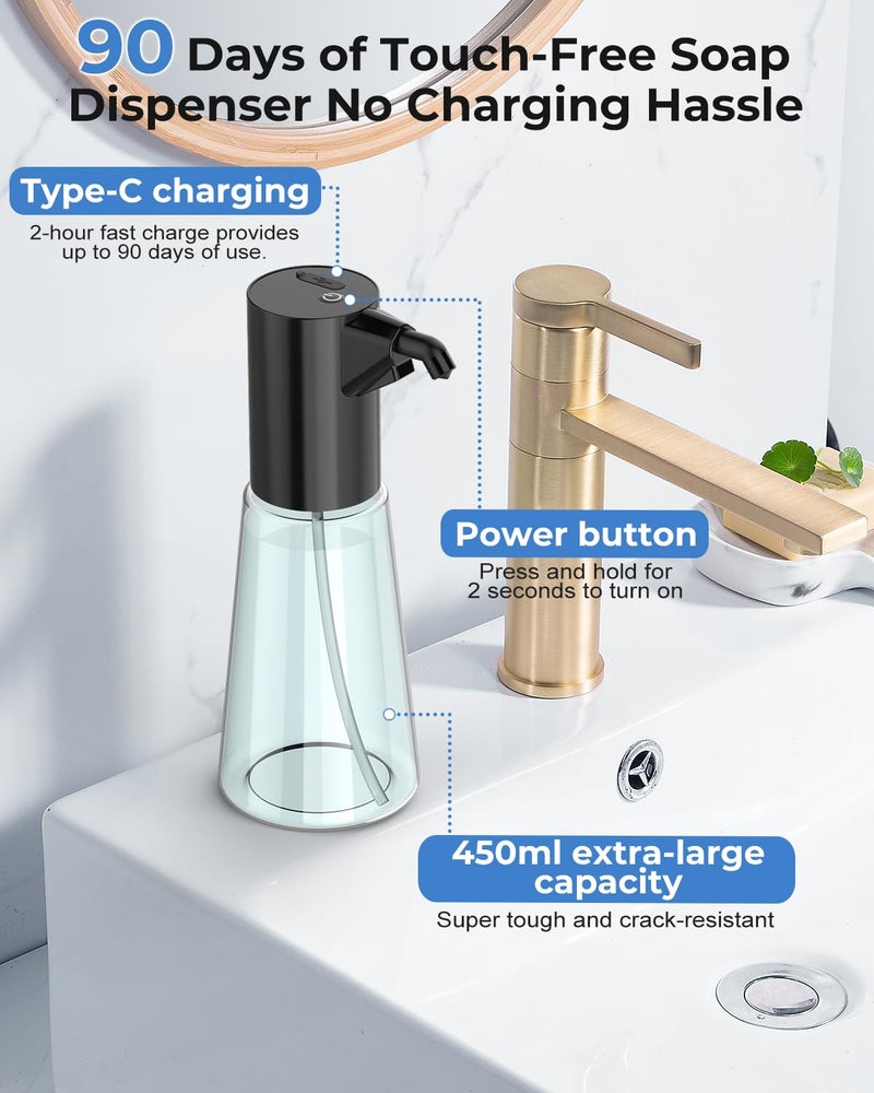 Yelogash Automatic Soap Dispenser, 450ml Sensor handwash Dispenser Bottle with 4-Level Adjustable, Touchless Rechargeable Liquid Dispenser with Auto-Clean, for Kitchen, Bathroom, Office - Image 5