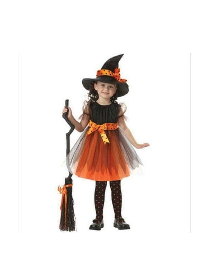 Brain Giggles Brain Giggles Witch Costume Set Witch Robe and Hat Vintage Outfit Costume for Kids Girl Cosplay Event Party - Medium Orange  - Image 1