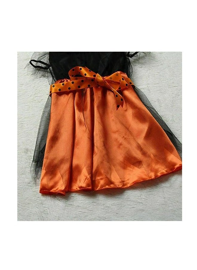 Brain Giggles Brain Giggles Witch Costume Set Witch Robe and Hat Vintage Outfit Costume for Kids Girl Cosplay Event Party - Medium Orange  - Image 3