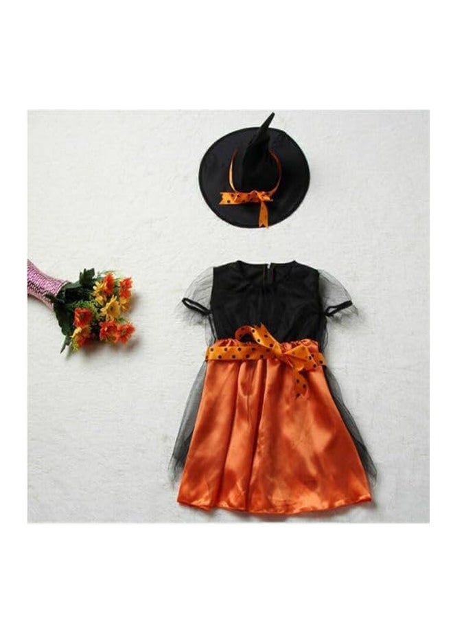Brain Giggles Brain Giggles Witch Costume Set Witch Robe and Hat Vintage Outfit Costume for Kids Girl Cosplay Event Party - Medium Orange  - Image 4
