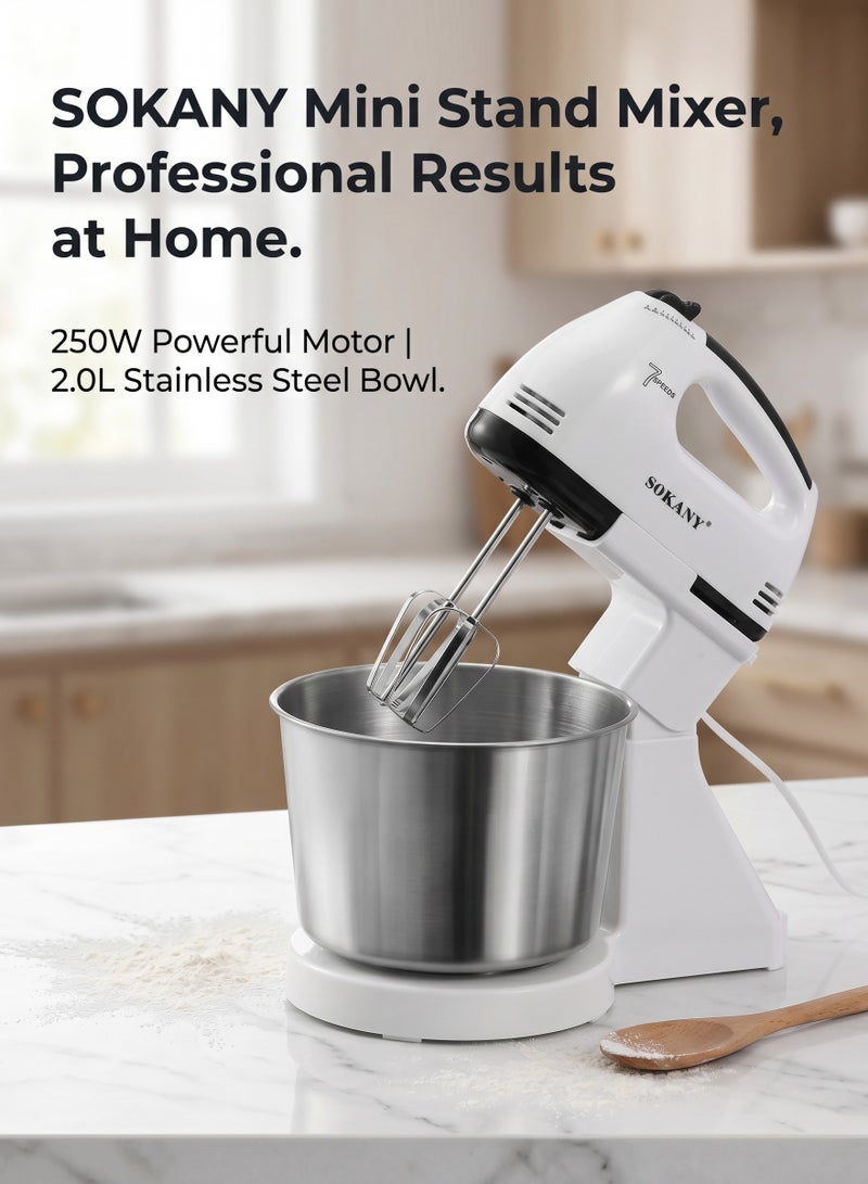 sokany Stand Mixer, 2L Stainless Steel Bowl, 7 Speed Settings, Professional Baking Results, Easy Mixing And Kneading, 2 L CX-6620 White - Image 2