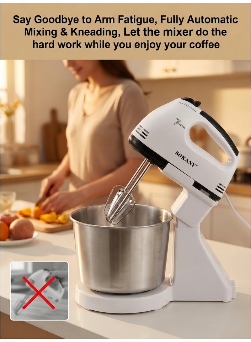 sokany Stand Mixer, 2L Stainless Steel Bowl, 7 Speed Settings, Professional Baking Results, Easy Mixing And Kneading, 2 L CX-6620 White - Image 4
