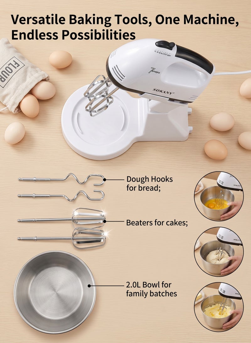 sokany Stand Mixer, 2L Stainless Steel Bowl, 7 Speed Settings, Professional Baking Results, Easy Mixing And Kneading, 2 L CX-6620 White - Image 5