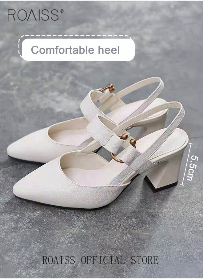 roaiss - Fashion Woman Office Lady Shoes Sandals Women's Summer Pointy Chunky Shoes Large Size Sandals - Image 1