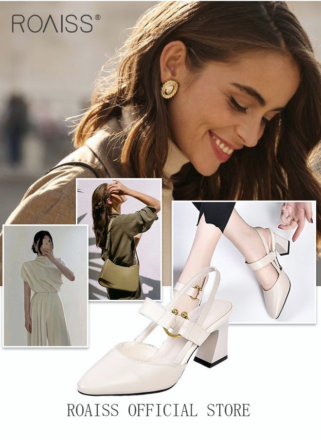 roaiss - Fashion Woman Office Lady Shoes Sandals Women's Summer Pointy Chunky Shoes Large Size Sandals - Image 1
