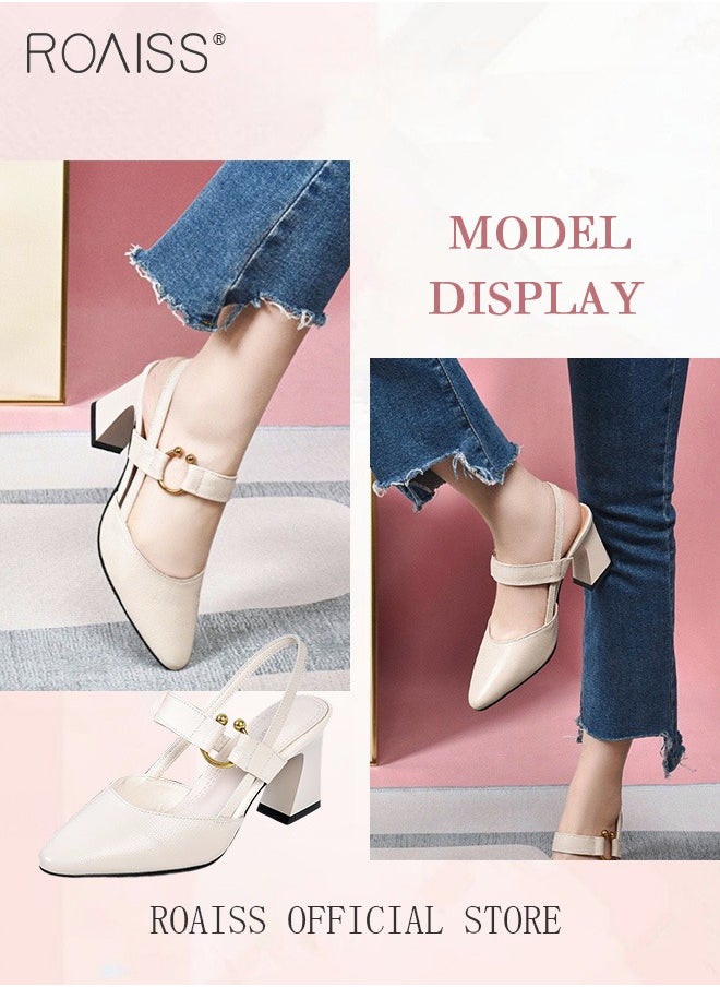 roaiss - Fashion Woman Office Lady Shoes Sandals Women's Summer Pointy Chunky Shoes Large Size Sandals - Image 1
