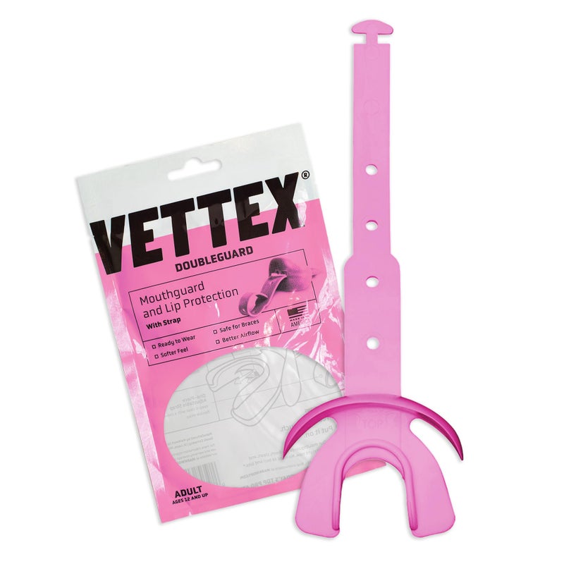 Markwort Vettex Doubleguard Mouthguard for Football Lacrosse MMA Boxing Braces Breathable Doubleguard with Lip Protection and Strap Pink