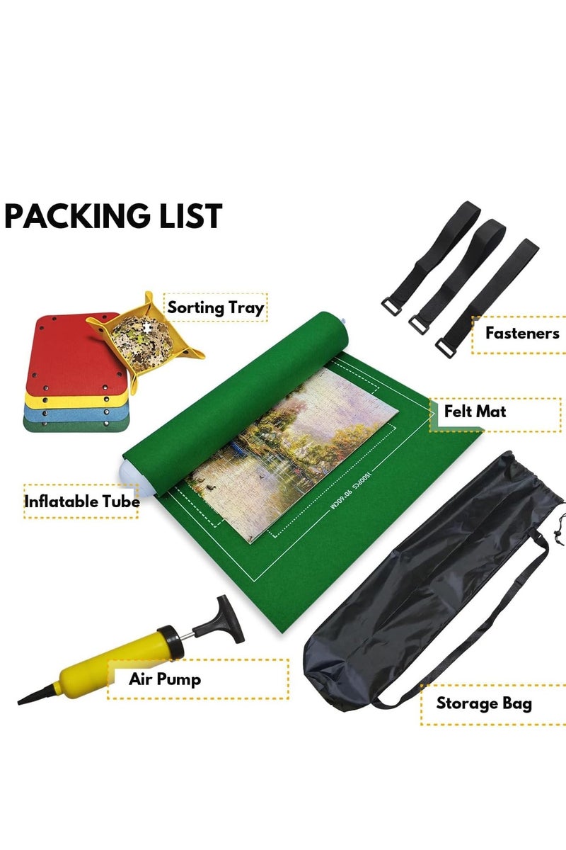 Jigsaw Puzzle Storage Roll Mat of 1500 Pieces with 4 Sorting Trays, Store Puzzle for Next Play, Jigsaw Puzzle Roll Mat Board Felt Mat Inflatable Tube, Inflator (Black, 1500 Pieces) - Image 2