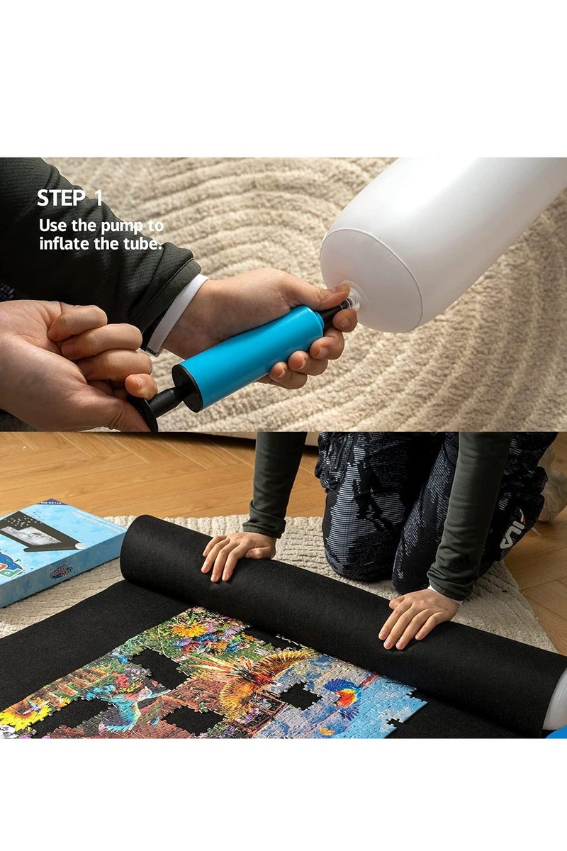 Jigsaw Puzzle Storage Roll Mat of 1500 Pieces with 4 Sorting Trays, Store Puzzle for Next Play, Jigsaw Puzzle Roll Mat Board Felt Mat Inflatable Tube, Inflator (Black, 1500 Pieces) - Image 5