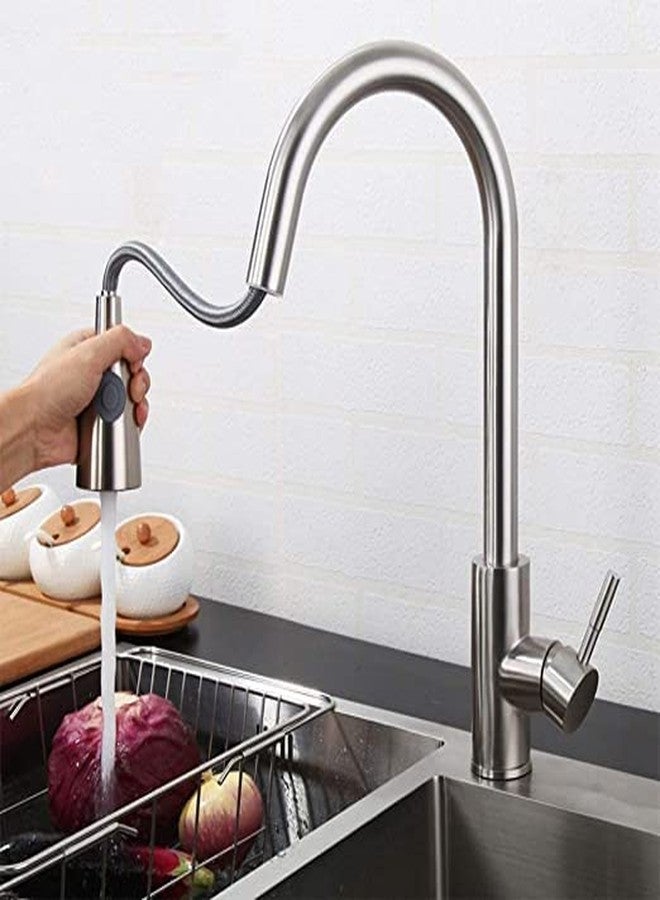 Colro Global SS 304 Pull Out Kitchen Sink Mixer Single Handled Sprayer Brushed Faucet for Kitchen/Bathroom 360° Swivel (Royal Silver) - Image 3