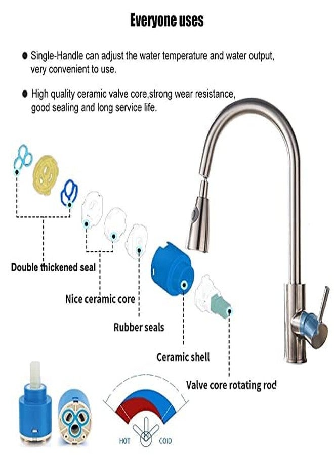Colro Global SS 304 Pull Out Kitchen Sink Mixer Single Handled Sprayer Brushed Faucet for Kitchen/Bathroom 360° Swivel (Royal Silver) - Image 2